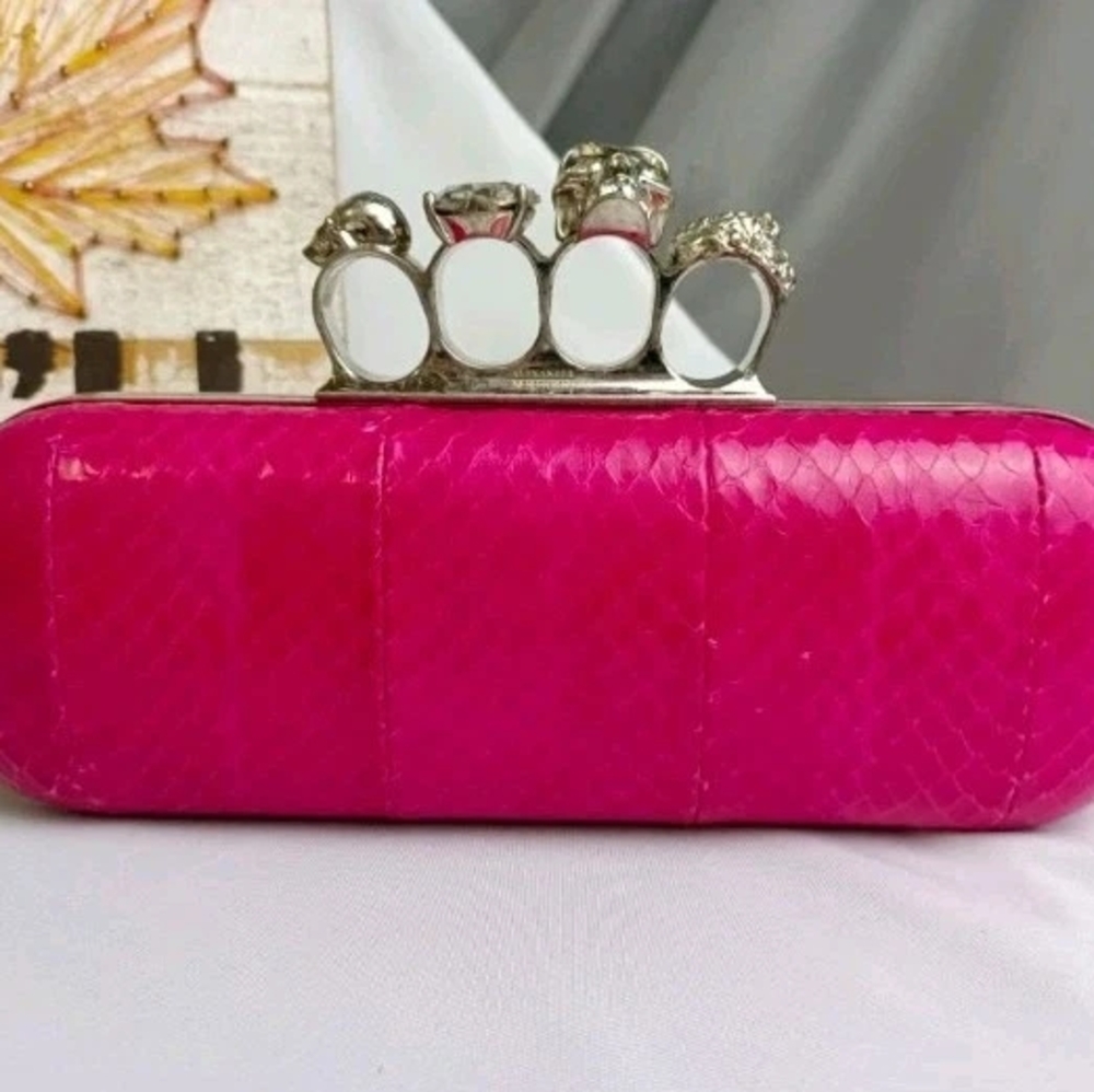 Alexander Mcqueen Pink Python Knuckle Box Clutch … - image 2